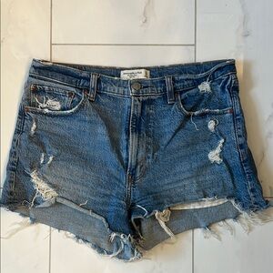 Abercrombie & Fitch Blue Jean Shorts Distressed High-Waisted